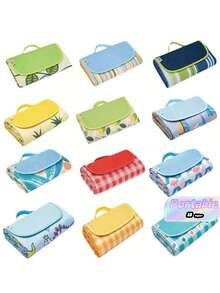 600D Oxford Fabric,Friendly Thick PVC Waterproof Coating Blocks Ground Moisture,Wear-Resistant & Sturdy.Multi-Style Portable Picnic Mat,Pocket Sandproof Ground Cloth For Beach & Camping,Ultra-Light Compact Large Picnic Blanket With Storage Pocket - Multicolor - View 1