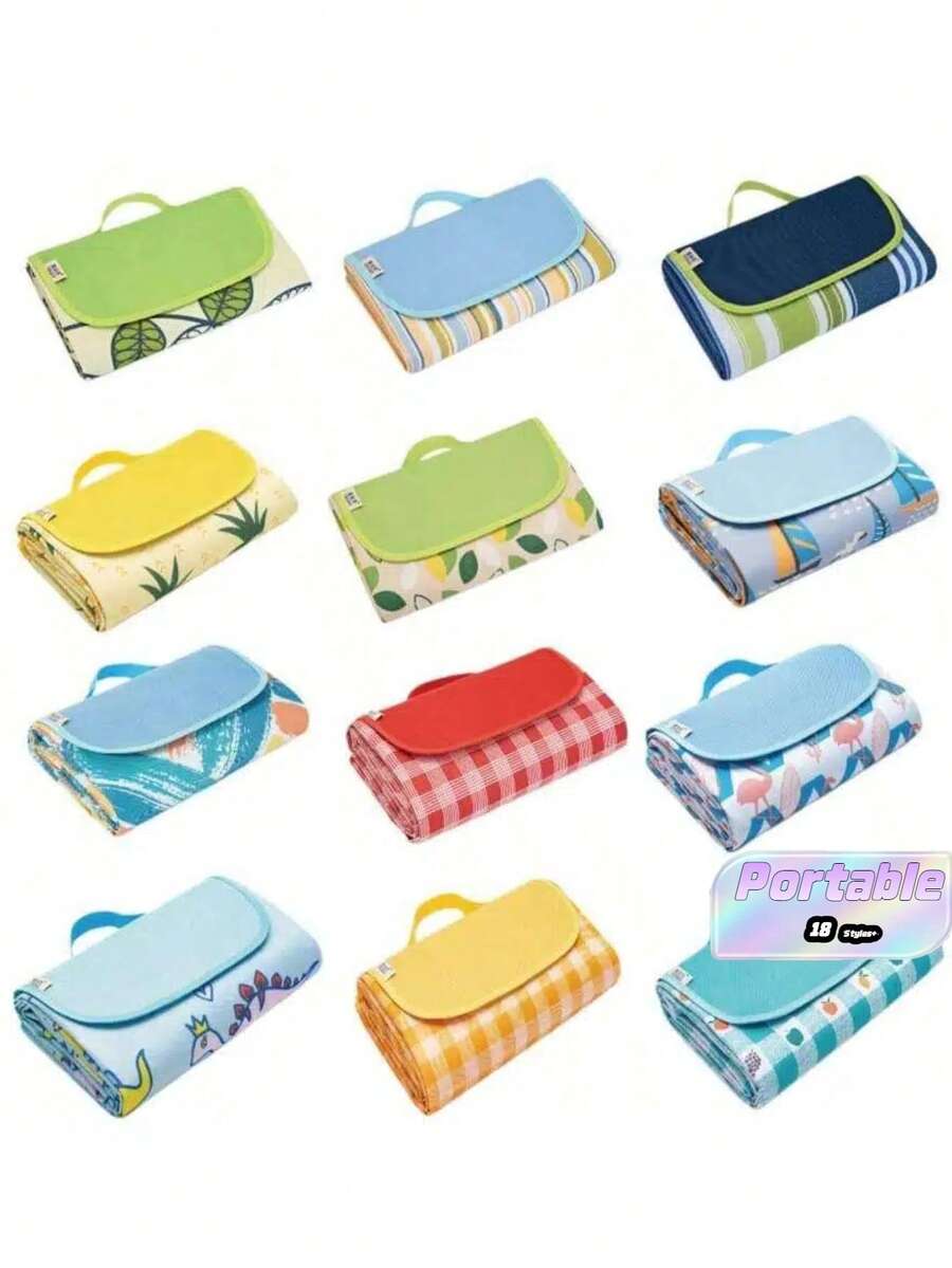 600D Oxford Fabric,Friendly Thick PVC Waterproof Coating Blocks Ground Moisture,Wear-Resistant & Sturdy.Multi-Style Portable Picnic Mat,Pocket Sandproof Ground Cloth For Beach & Camping,Ultra-Light Compact Large Picnic Blanket With Storage Pocket - Multicolor - View 1