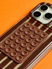 ShellaStory Fashion Dopamine Contrasting Colors Striped Suction Cup Phone Case Compatible With IPhone 17 Pro Max 17 Pro 16 14 13 15 Pro Max 14 15 16 Plus 14 15 13 16 17 Creative Candy Color Protective Cover - Brown - View 3