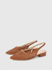 Sleekvia Women's Popular Summer Fashion Simple Weaving Hollow And Breathable, Slip-On Pointed Back Lift With Flat Yellow-Brown Sandals Fall Shoes - yellowish brown - View 1
