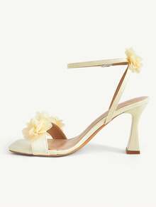 CUCCOO CHICEST Summer Yellow Sardine Flower Square Toe Thick Heel Elegant Fairy Style Roman Ladies High Heel Sandals - Yellow - View 8