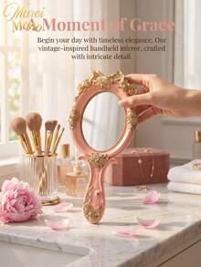 Muroi Mono 1Pc Resin Retro Baroque Hand Mirror, Ins Luxury Embossed Floral Princess Lolita Makeup Mirror, Clear Portable Handheld Cosmetic Mirror For Salon Grooming & Room Ornament, Nice Present For Birthday, Valentine's Day, Mother's Day, Thanksgiving Day - Multicolor - View 6