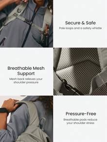 GLOWMODE Large 14L Adventure Backpack With Hiking Pole Loops & Reflective Details Hiking Camping Workout Gym Daily Active Wear - Grey - View 3