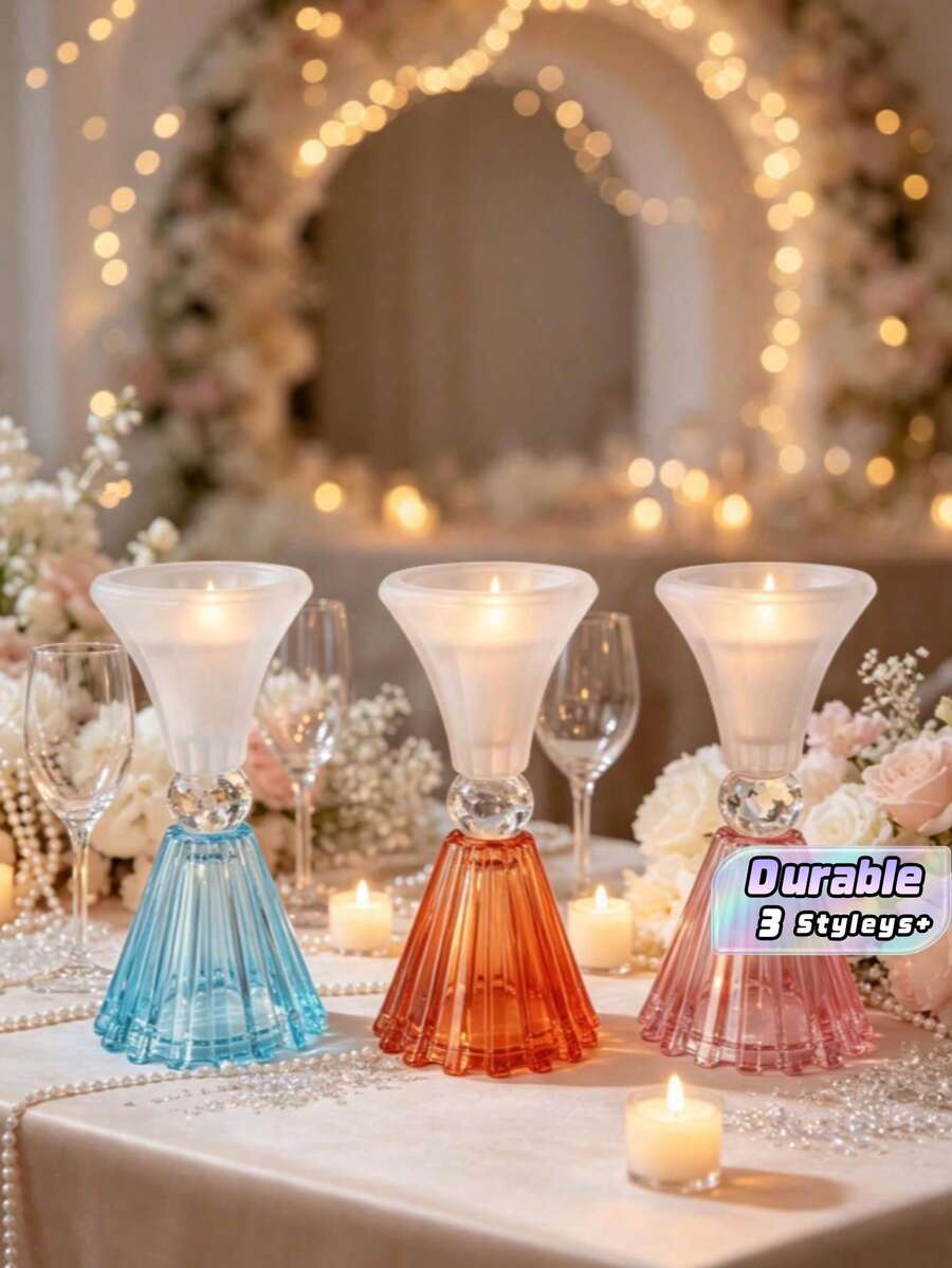 Tempat Lilin Kristal Berbentuk Bunga dengan Alas Berwarna Buram ala Eropa, Ornamen Lilin Meja Teh Romantis, Kerajinan Perabot Rumah Tangga Lembut, Ornamen Dekorasi Rumah untuk Makan Malam Romantis dengan Cahaya Lilin - 1PC - View 1