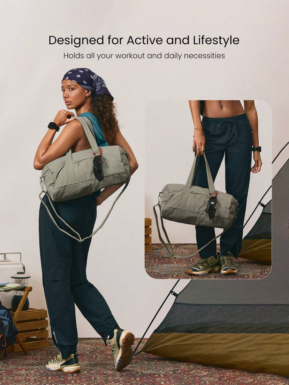 16L Max Large Capacity Carry Dual-Strap Duffle Zippered Bag Daily Active Casual  Spring Summer