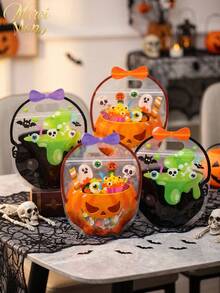 Muroi Mono 1Pc/10Pcs Self-Sealing Halloween Cauldron Treat Bag, Translucent Plastic With Cartoon Witch Pot And Jack-O-Lantern Artwork, Integrated Handle And Airtight Zipper For Biscuit Candy Storage, Packaging Pouch For Halloween Event Gift Distribution - Multicolor - View 1