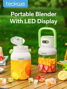 Teckwe 1‑Pack Portable Electric Blender Cup, Large‑Capacity 12‑Blade Wireless Multifunctional Mixer, Battery LED Display, Ice Crushing, Perfect For Home, Outdoor & Parties - 0.5L-1L - View 1