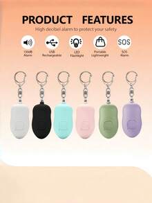 Teckwe 1 Piece 130dB Rechargeable Portable Keychain LED Light Personal Security 130mAh Alarm Loud Emergency Siren For Women Elderly Outdoor Self Defense Protection. - Multicolor - View 3