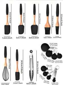 Haus Hana Silicone Baking Set Silicone Scraper 10-Piece Integrated Oil Brush Cake Cream Spatula Set Cake Spatula - Black - View 8