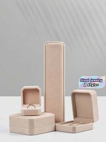 1Pc Compact Size Soft Plush Lined Thickened Sealing Anti Scratch Velvet Interior Apricot Colored Jewelry Organizer Box For Wedding Festival Gift Back To School Anniversary Birthday Party Home Organization Travel Storage Case - Beige - View 1