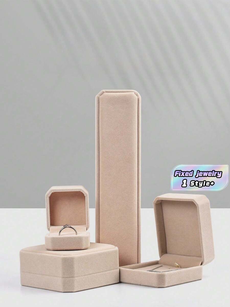1Pc Compact Size Soft Plush Lined Thickened Sealing Anti Scratch Velvet Interior Apricot Colored Jewelry Organizer Box For Wedding Festival Gift Back To School Anniversary Birthday Party Home Organization Travel Storage Case - Beige - View 1