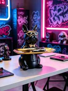 1pc French Bulldog Desktop Storage Box, Entryway Key Jewelry Holder Tray, Cute Dog Statue Organizer For Entry Table, Minimalist Home Decor For Keys, Jewelry, Small Sundries - Multicolor - View 4
