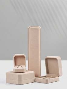 1Pc Compact Size Soft Plush Lined Thickened Sealing Anti Scratch Velvet Interior Apricot Colored Jewelry Organizer Box For Wedding Festival Gift Back To School Anniversary Birthday Party Home Organization Travel Storage Case - Beige - View 4