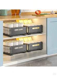 1pc, Pull-Out Storage Rack, Kitchen Cabinet Storage Box, Slide-Out Storage Basket In Drawer Under Sink, Dish Storage Rack, Spice Organizers, Snack Holders, Space-Saving Organizer Without Punching Holes, Suitable For Organizing Household, Kitchen - Short Frame-1pc - View 3