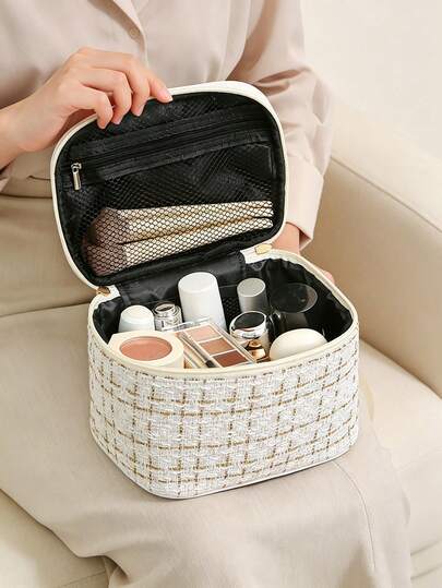 1PC Large Capacity Waterproof Cosmetic Bag, Travel Makeup Organizer Toiletry Pouch With Handle & Zipper, Holds Brushes Lipstick Phone Coins, Dorm Back To School Essential, Gift For Women Girls Students
