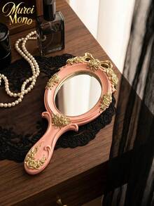 Muroi Mono 1Pc Resin Retro Baroque Hand Mirror, Ins Luxury Embossed Floral Princess Lolita Makeup Mirror, Clear Portable Handheld Cosmetic Mirror For Salon Grooming & Room Ornament, Nice Present For Birthday, Valentine's Day, Mother's Day, Thanksgiving Day - Multicolor - View 9