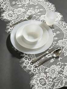 White Lace Table Runner, Vintage Wedding Party Decor, Boho Style Tablecloth - A - View 5