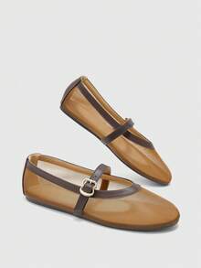CUCCOO BIZCHIC Simple Buckle Low Vamp Shoes, Thin Belt Flat Bottom Gentle Style Casual Women's Shoes Breathable Commuting Daily Versatile Fall Shoes - Brown - View 7