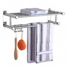 5-Hook Stainless Steel Rust-Proof Towel Bar, Shower Caddy Organizer Rack For Bathroom, Holds Towels, Robes, Loofah - Silver - View 5