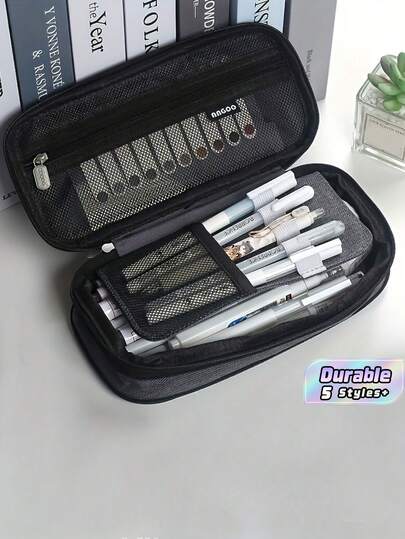 1pc Expandable Linen Pencil Case Multi Compartment Large Capacity Stationery Bag Portable Zipper Pen Pouch For School Office Student Back To School Supplies Multiple Colors Available