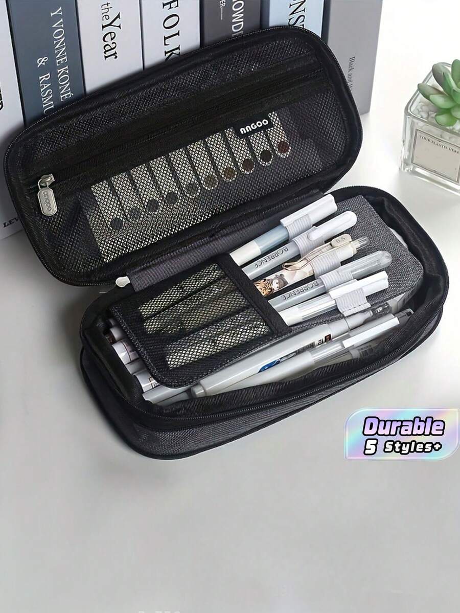 1pc Expandable Linen Pencil Case Multi Compartment Large Capacity Stationery Bag Portable Zipper Pen Pouch For School Office Student Back To School Supplies Multiple Colors Available - multicolor - View 1