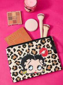 Betty Boop x SHEIN Retro Leopard Print Cartoon Zipper Pouch, Lightweight, Works As Makeup Bag, Digital Accessory & Small Stuff Storage Pouch - leopard print - View 2