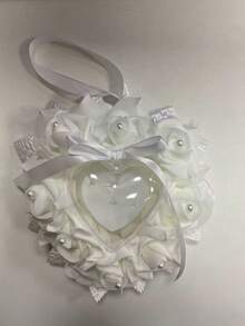 1个心形便携式求婚戒指盒，带蕾丝和花朵装饰，可用作花童婚礼戒指枕，圣诞节礼物 - 白色B款 - 查看 16