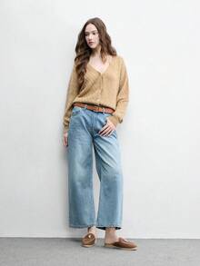 CUCCOO BIZCHIC 女款白色飾邊對比色扣帶平底馬illard摩卡棕人造麂皮樂福鞋穆勒半套腳休閒街頭風 - 摩卡棕白 - 查看 2