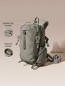 GLOWMODE Large 14L Adventure Backpack With Hiking Pole Loops & Reflective Details Hiking Camping Workout Gym Daily Active Wear - Grey - View 4