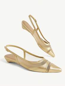 CUCCOO CHICEST Ladies Kitten And Gold Mesh Hollow Point Short Heel Shoes - Gold - View 4