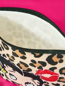 Betty Boop x SHEIN Retro Leopard Print Cartoon Zipper Pouch, Lightweight, Works As Makeup Bag, Digital Accessory & Small Stuff Storage Pouch - leopard print - View 5