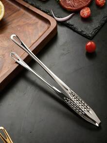 1PC Stainless Steel BBQ Tongs - Multifunctional Cooking Utensil For Kitchen & Camping - Silver - View 9