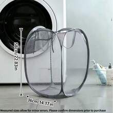 Large Capacity Foldable Mesh Laundry Basket, Solid Color Polyester Mesh Large Hampe - Grey - View 2