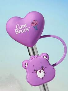 SHEIN X Care Bears 可愛心形吸管套，防塵可重複使用吸管尖端蓋，不含吸管，禮物創意，派對、節日、情人節、飲水用 - 紫色 - 查看 3