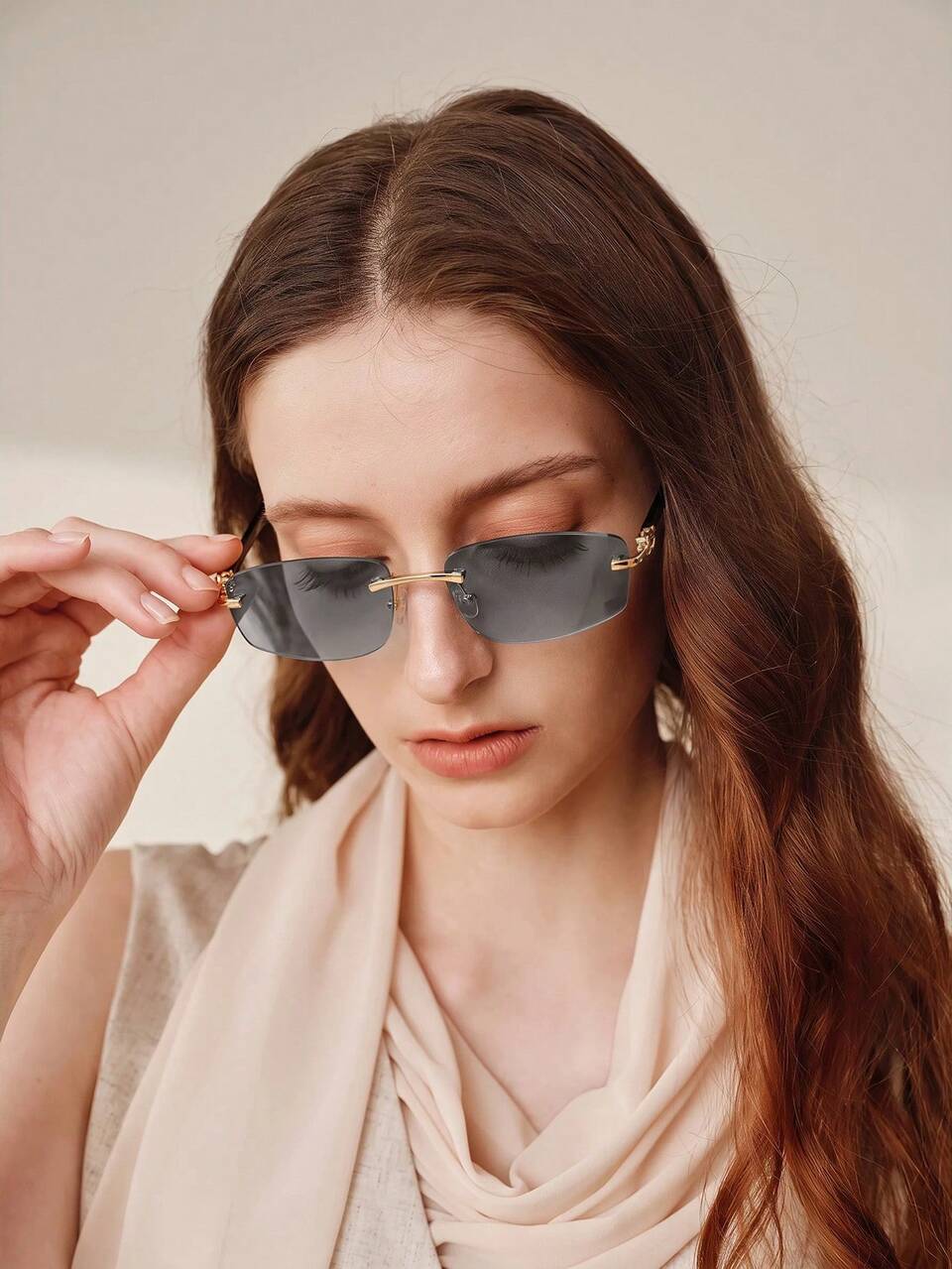 MOTF LIGHT LUXURY FRAMELESS METAL SUNGLASSES, BROWN SHEET GRADIENT ANTI-ULTRAVIOLET DAILY SUNSHADES, SIMPLE ANTI-UV VERSATILE MODELS
