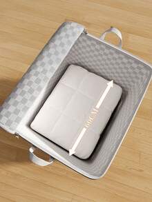 Grey Checkered Pattern Moving Storage Bag Extra Large Capacity Quilt Blanket Clothes Organizer Foldable Moisture Proof Durable Portable Handles Underbed Closet Solution - White - View 2