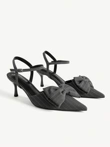 CUCCOO CHICEST Women Shoes Spring And Summer New Multi-Color Striped Cloth Pointed Empty Sandals, Bow Stiletto Buckle High Heels, Commuting Light And Famili - Grey - View 2
