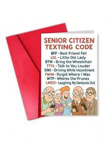 1pc "Senior Citizen Texting Code" Funny Birthday Card With Envelope, Humorous Senior Joke Greeting For Grandparents & Older Friends, Suitable For Birthdays & Milestones, Blank Inside - multicolor - View 12