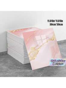 10片 0.9㎡ 深灰色大理石紋瓷磚貼紙 防水防潮鋁塑板 自黏式壁紙 用於牆面翻新與裝飾 情人節、情人節婚禮、生日 - 粉金色 - 查看 1