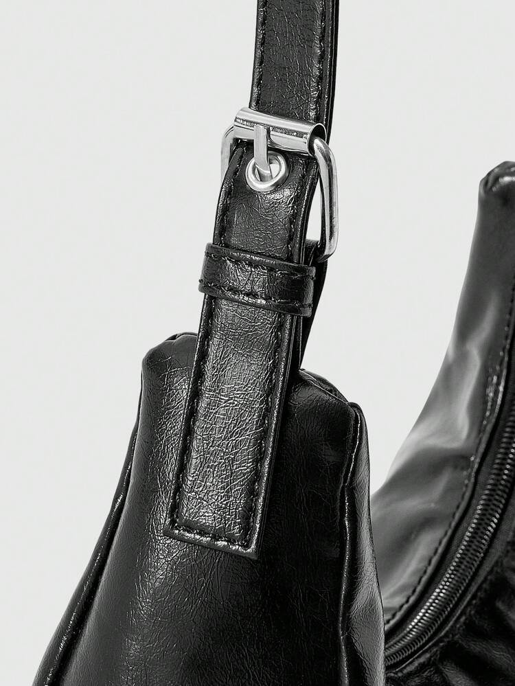 ROMWE 1 Piece Punk Rivet Tooling Underarm Bag, Black Glossy Spice Girl Y2K Multi-Pocket Messenger Bag, Functional Wind Large-Capacity Shoulder Bag. - Black - View 4
