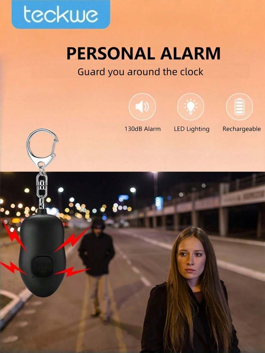 Teckwe 1 Piece 130dB Rechargeable Portable Keychain LED Light Personal Security 130mAh Alarm Loud Emergency Siren For Women Elderly Outdoor Self Defense Protection. - Multicolor - View 1