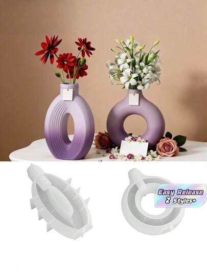 1 bộ khuôn silicone hình tròn oval sọc thiết kế donut DIY đúc bình hoa thủ công cho nhựa resin thạch cao giá đỡ nến trang trí nhà cửa vật trang trí lớn quà tặng Giáng Sinh nhồi tất lễ hội