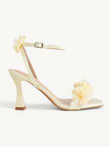 CUCCOO CHICEST Summer Yellow Sardine Flower Square Toe Thick Heel Elegant Fairy Style Roman Ladies High Heel Sandals - Yellow - View 2