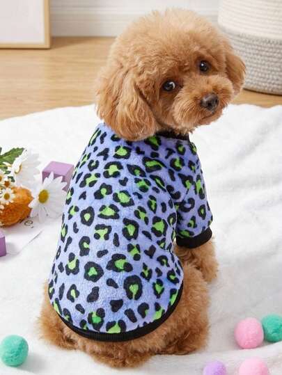 PETSIN 1 Green Leopard Print Flannel Pet Thick Purple Flannel Warm Pet Clothing