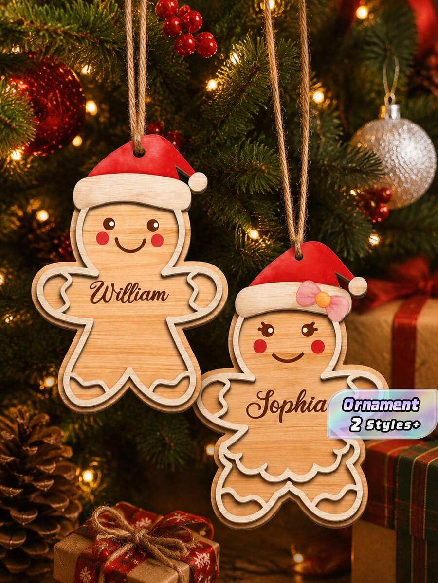 1/2/4/6Pcs Personalized Gingerbread Man Ornament With Red Bow, Customizable Name. Perfect For Boosting Festive Atmosphere During Christmas. Ideal As Tree Decor, Backpack Charm And Holiday Gift. - Multicolor - View 1