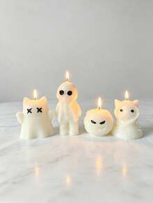 Joivida Ensemble de 4 bougies parfumées en forme de fantôme sanglant effrayant, bougie d'aromathérapie de personnage de dessin animé gothique cool, ornement de bureau, décoration de maison pour Halloween, cadeau de fête - Fantôme étrange - Voir 14