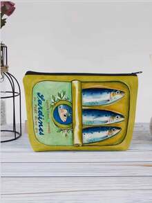 1PC Yellow Sardine Mini Zip Pouch Unique Retro Pencil Case With Zipper Portable Cute Stationery Organizer For School Office Gift - Multicolor - View 4