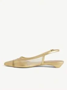 CUCCOO CHICEST Ladies Kitten And Gold Mesh Hollow Point Short Heel Shoes - Gold - View 5