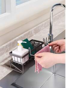 1PC Kitchen Sink Sponge Holder Dish Cloth Drying Rack Countertop Caddy Self Drain Basket For Sponge Brush Towel Storage Wash Basin Vanity Counter Space Saving Organizer Home Accessory Supplies - one size fits all - View 2