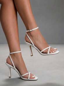 CUCCOO SZL Women Shoes Spring And Summer New Simple, Fashionable And Sexy White Cross-Strapped High-Heeled Sandals, Dating Commuter Party Wear - White PU - View 1